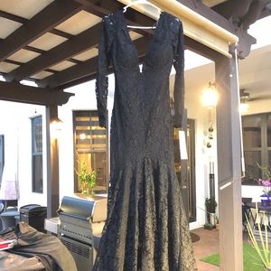 Jovani black lace dress w/ sleeves & plunge neck